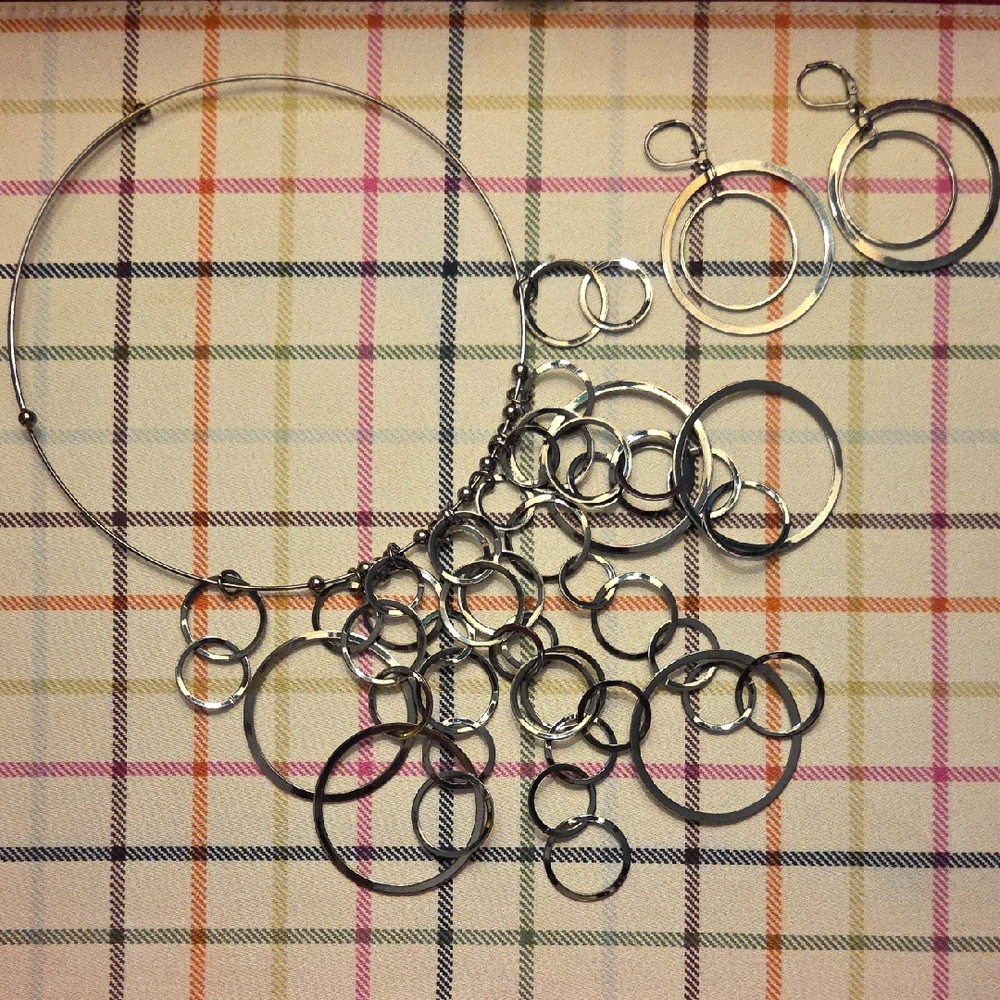 Silver Hoop Necklace and Earring Set